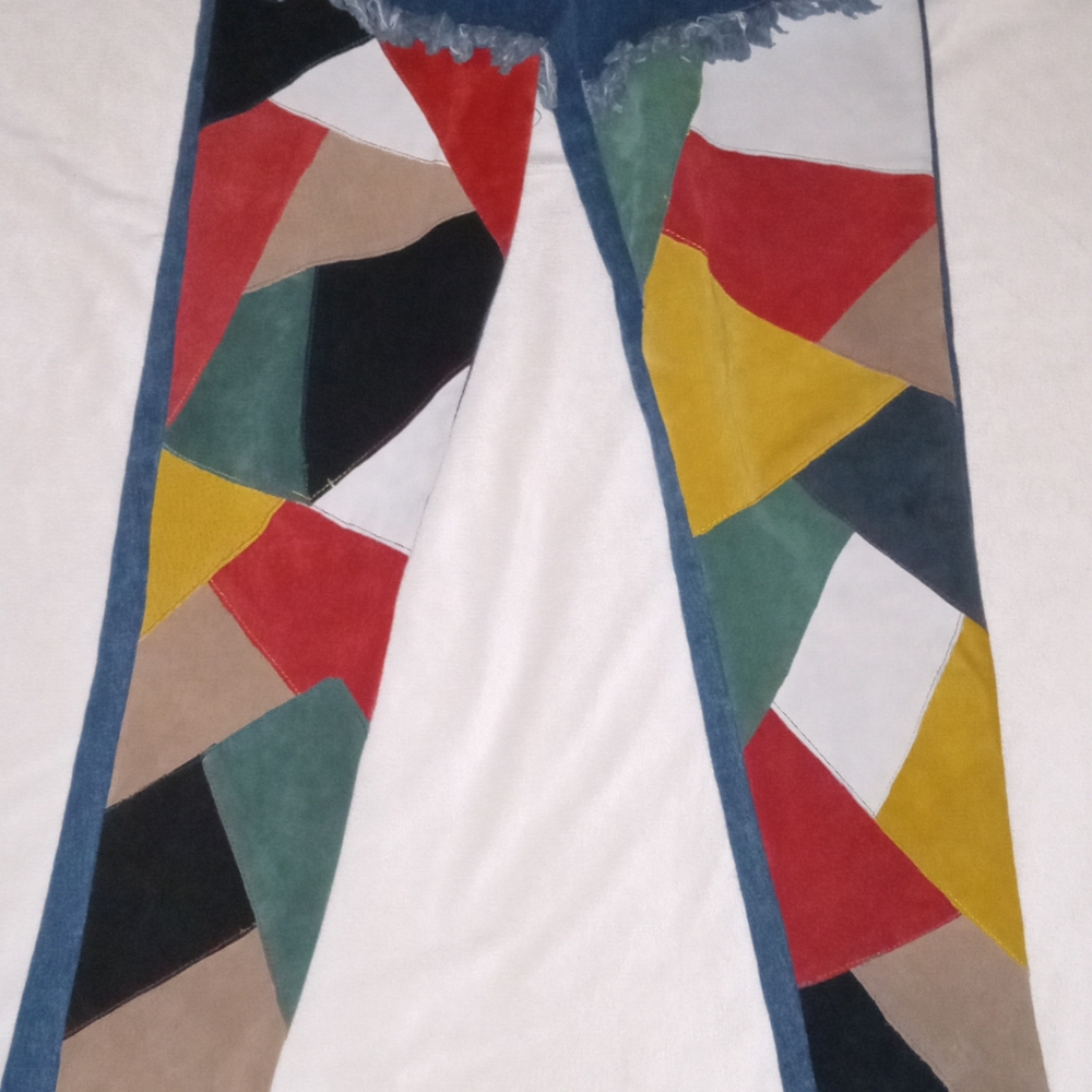 Seruchi Vintage Patchwork Jeans Straight leg Fringe size 3 4 90s